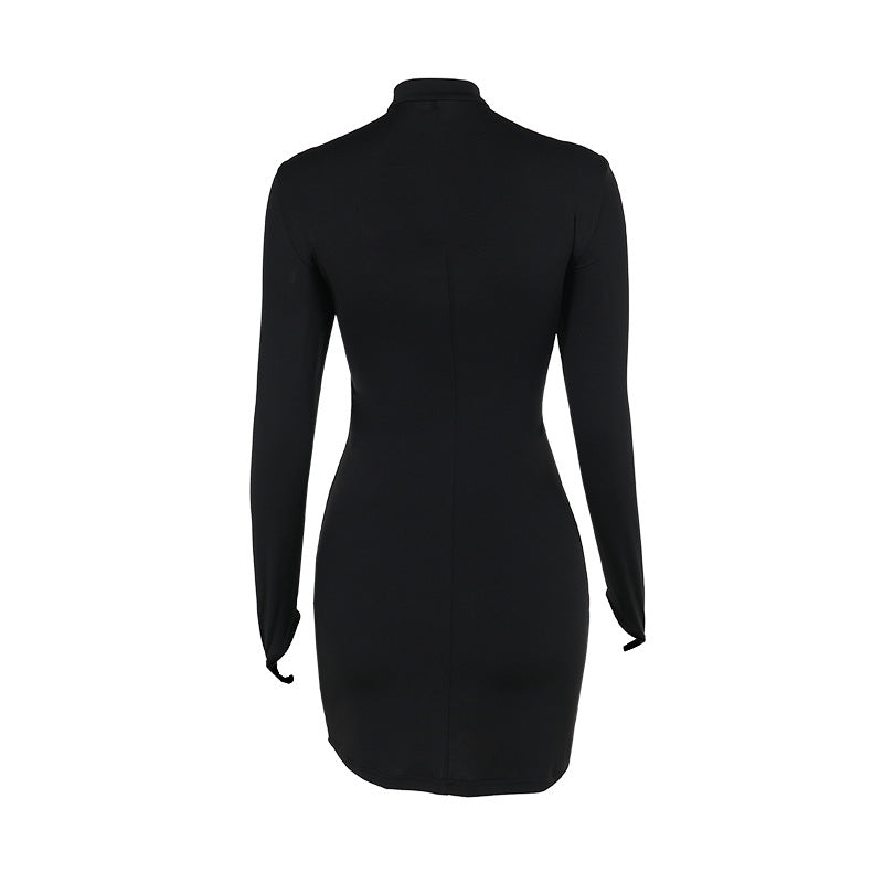 Elegant and sexy fitted long-sleeved dress with cutouts and tie-up details