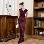 Sexy, form-fitting evening gown, bodycon maxi dress, satin patchwork elegant dress