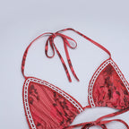 Island vacation bikini set with rope halter neck